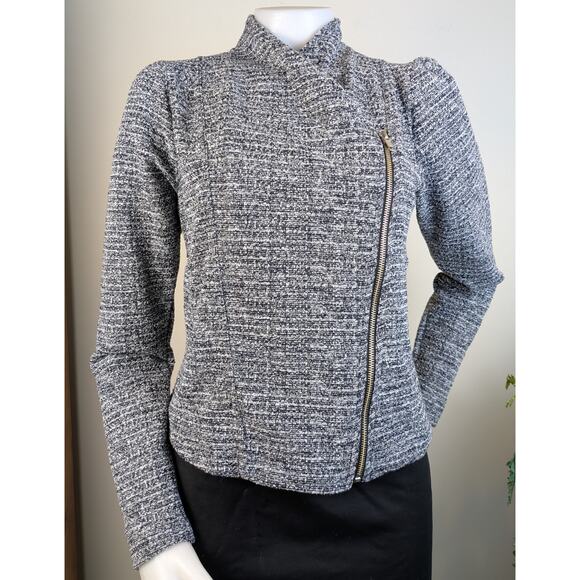 NEW Banana Republic Crop Blazer Small Black Gray Metallic Knit Asymmetrical Zip - Picture 13 of 13